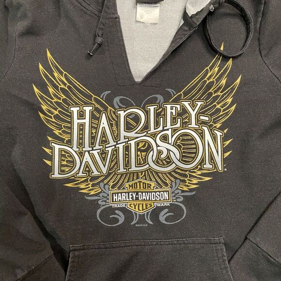 Harley-Davidson Hoodie Black Womens Size Small Pullover Drawstring Pocket - Picture 2 of 13